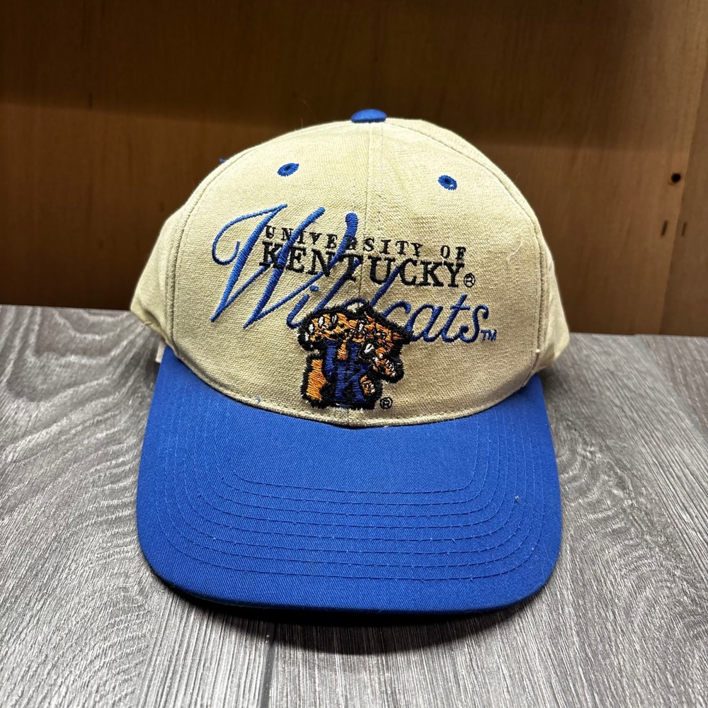 Vintage University of Kentucky Wildcats Hat Licensed Lids Tan Blue Strapback Cap